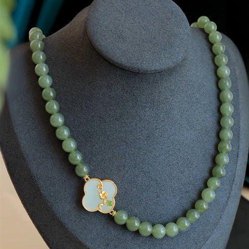 Natural Jade Necklace Silver Nephrite Necklace