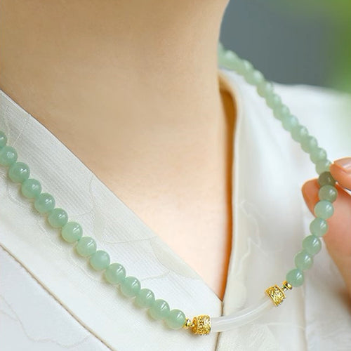 Natural Jade Necklace Silver Nephrite Necklace