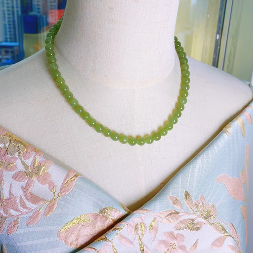 Natural Jade Necklace Silver Nephrite Necklace