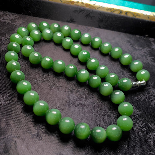 Natural Jade Necklace Silver Nephrite Necklace