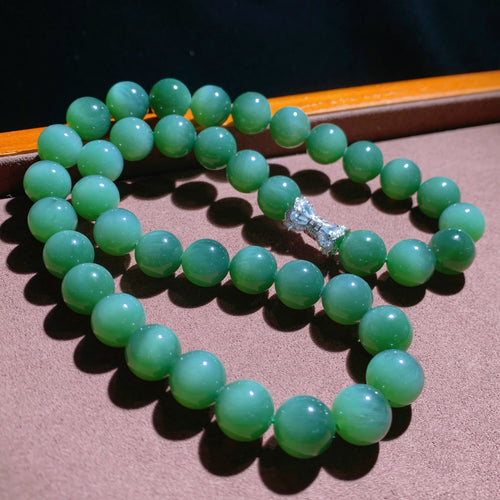 Natural Jade Necklace Silver Nephrite Necklace