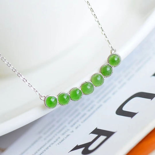 Natural Jade Necklace Silver Nephrite Necklace