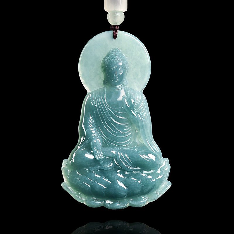 Natural Jade Pendant Amitabha Buddha Jadeite Pendant