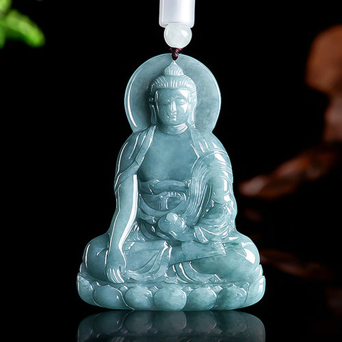 Natural Jade Pendant Amitabha Buddha Jadeite Pendant