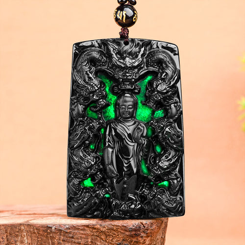 Natural Jade Pendant Dragon Amitabha Buddha Jadeite Pendant