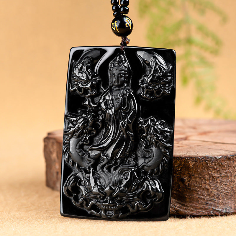 Natural Jade Pendant Dragon Guanyin Jadeite Pendant