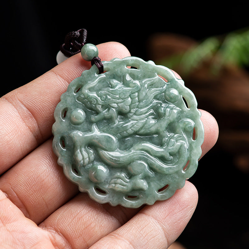 Natural Jade Pendant Dragon Phoenix Jadeite Pendant
