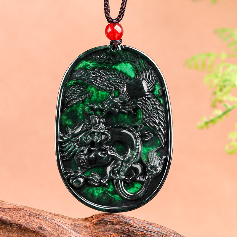 Natural Jade Pendant Dragon Phoenix Jadeite Pendant