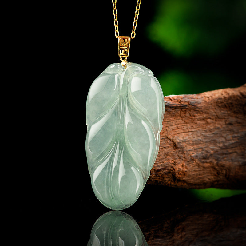 Natural Jade Pendant Leaf Jadeite Pendant