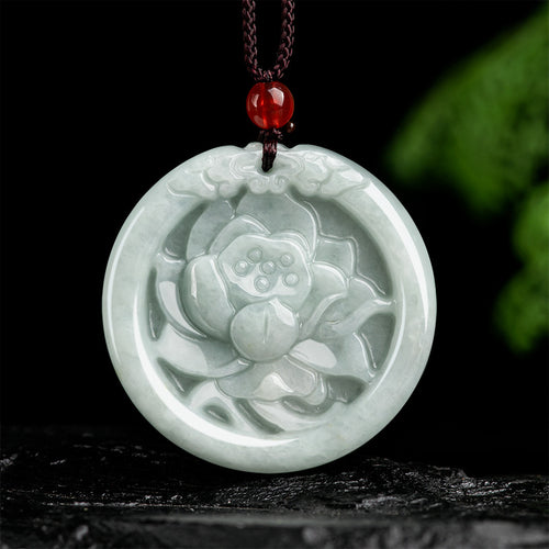 Natural Jade Pendant Lotus Jadeite Pendant