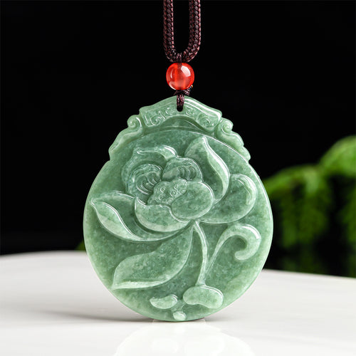 Natural Jade Pendant Lotus Jadeite Pendant