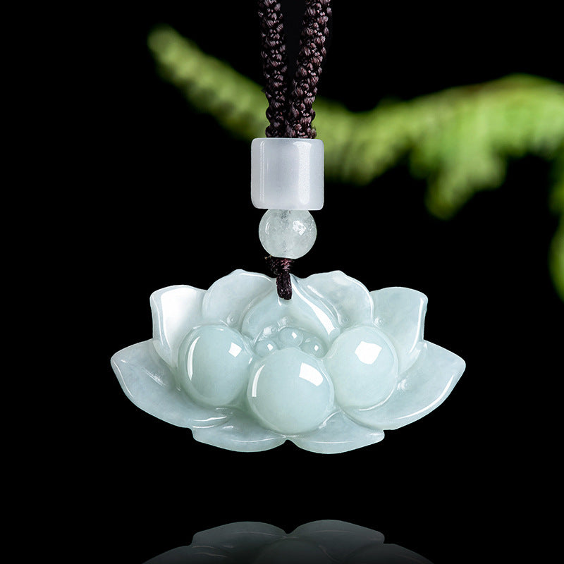 Natural Jade Pendant Lotus Jadeite Pendant