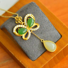 Natural Jade Pendant Nephrite Silver Butterfly Pendant