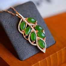 Natural Jade Pendant Nephrite Silver Leaf Pendant