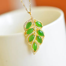 Natural Jade Pendant Nephrite Silver Leaf Pendant