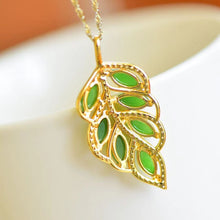 Natural Jade Pendant Nephrite Silver Leaf Pendant