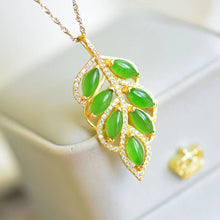 Natural Jade Pendant Nephrite Silver Leaf Pendant