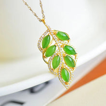 Natural Jade Pendant Nephrite Silver Leaf Pendant
