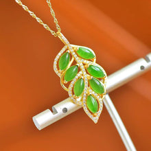 Natural Jade Pendant Nephrite Silver Leaf Pendant