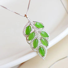 Natural Jade Pendant Nephrite Silver Leaf Pendant