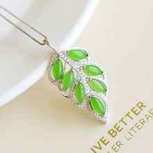 Natural Jade Pendant Nephrite Silver Leaf Pendant