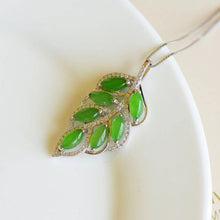 Natural Jade Pendant Nephrite Silver Leaf Pendant