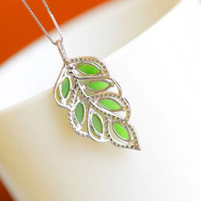 Natural Jade Pendant Nephrite Silver Leaf Pendant