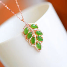 Natural Jade Pendant Nephrite Silver Leaf Pendant