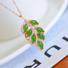 Natural Jade Pendant Nephrite Silver Leaf Pendant