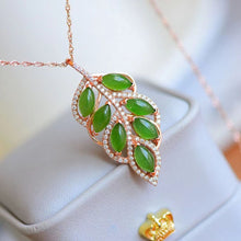 Natural Jade Pendant Nephrite Silver Leaf Pendant