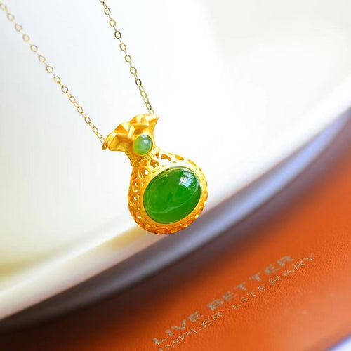 Natural Jade Pendant Nephrite Silver Lucky Bag Pendant