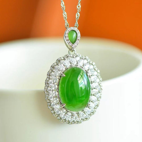 Natural Jade Pendant Nephrite Silver Pendant