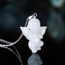 Natural Jade Pendant Silver Angel Jadeite Pendant