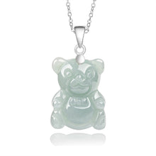 Natural Jade Pendant Silver Bear Jadeite Pendant