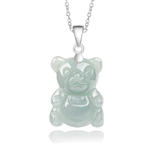 Natural Jade Pendant Silver Bear Jadeite Pendant