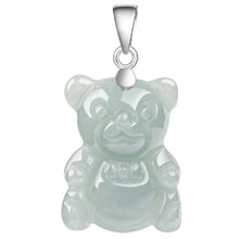 Natural Jade Pendant Silver Bear Jadeite Pendant