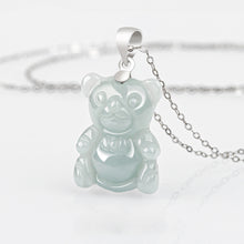 Natural Jade Pendant Silver Bear Jadeite Pendant