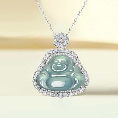 Natural Jade Pendant Silver Buddha Jadeite Pendant