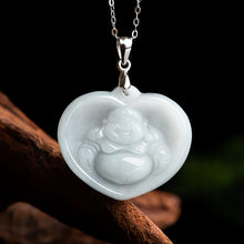 Natural Jade Pendant Silver Buddha Jadeite Pendant