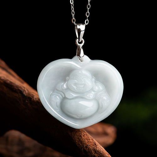 Natural Jade Pendant Silver Buddha Jadeite Pendant