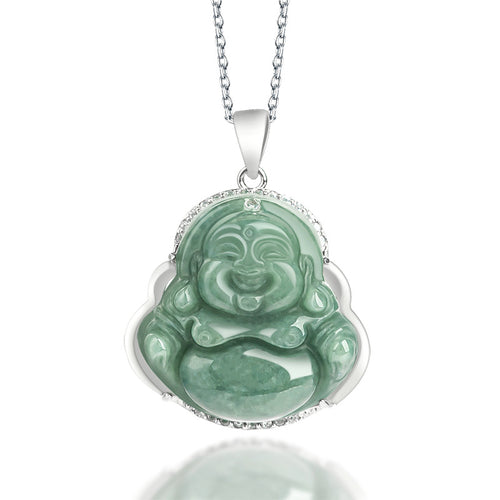 Natural Jade Pendant Silver Buddha Jadeite Pendant