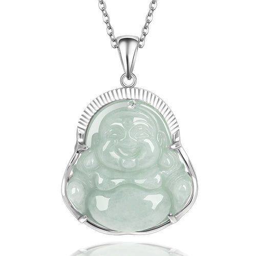 Natural Jade Pendant Silver Buddha Jadeite Pendant