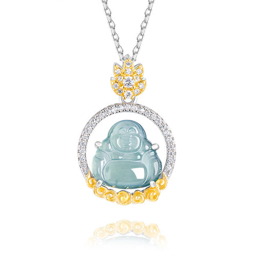 Natural Jade Pendant Silver Buddha Jadeite Pendant