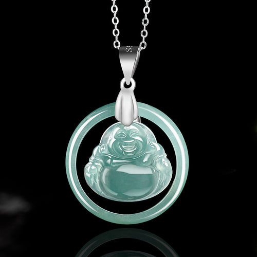 Natural Jade Pendant Silver Buddha Jadeite Pendant