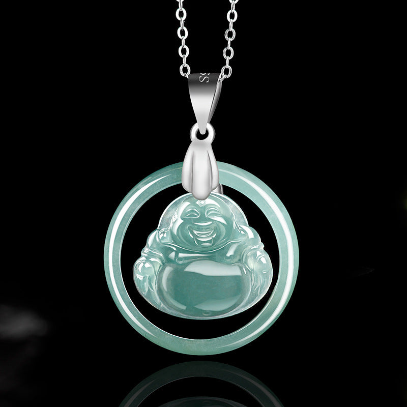 Natural Jade Pendant Silver Buddha Jadeite Pendant
