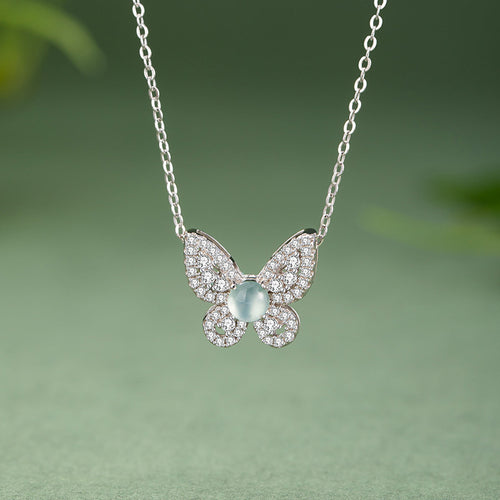 Natural Jade Pendant Silver Butterfly Jadeite Pendant
