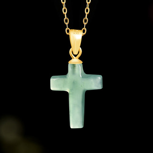 Natural Jade Pendant Silver Cross Jadeite Pendant
