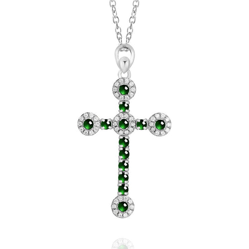 Natural Jade Pendant Silver Cross Jadeite Pendant