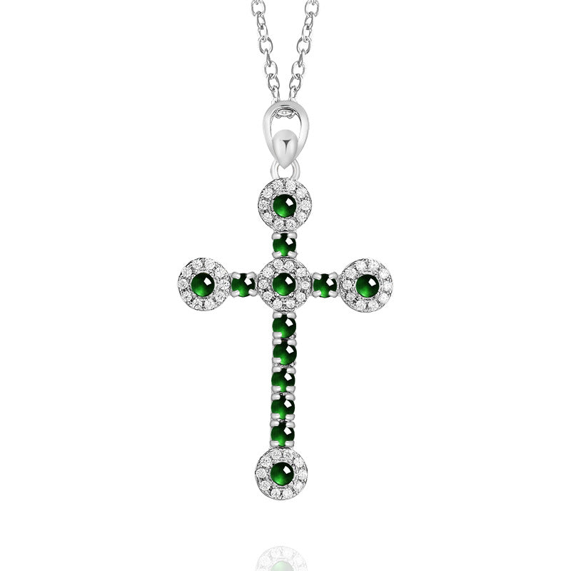 Natural Jade Pendant Silver Cross Jadeite Pendant
