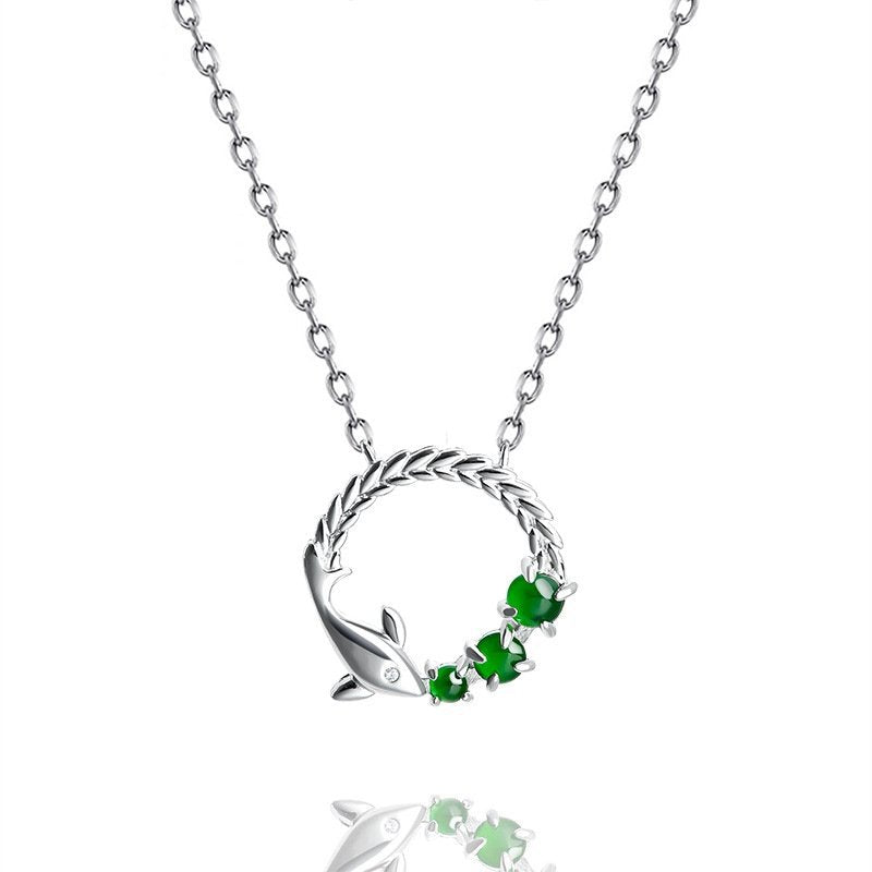 Natural Jade Pendant Silver Fish Jadeite Pendant